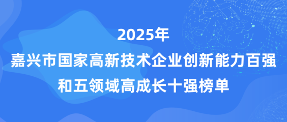 2025年嘉兴市国家高新技术企业创新能力百强和五领域高成长十强榜单发布